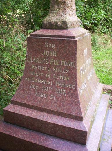 Close up of inscription for John Pulford